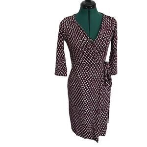 Diane Von Furstenberg Geometric Printed Wrap Dress Maroon New Julian Two Size 0